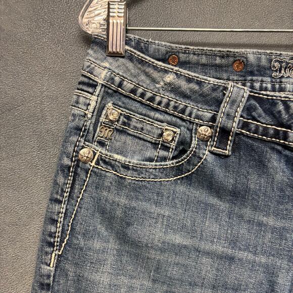 Miss Me Studded Embellished Jeans Distress Signature Bootcut Stretchy Low Rise - Picture 11 of 16